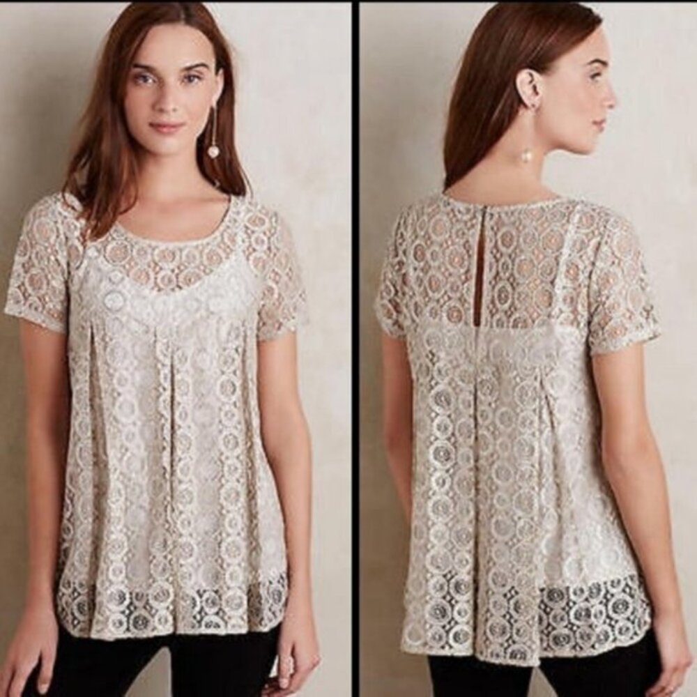 Anthropologie Akemi + Kin Metallic Lace Swing Blouse